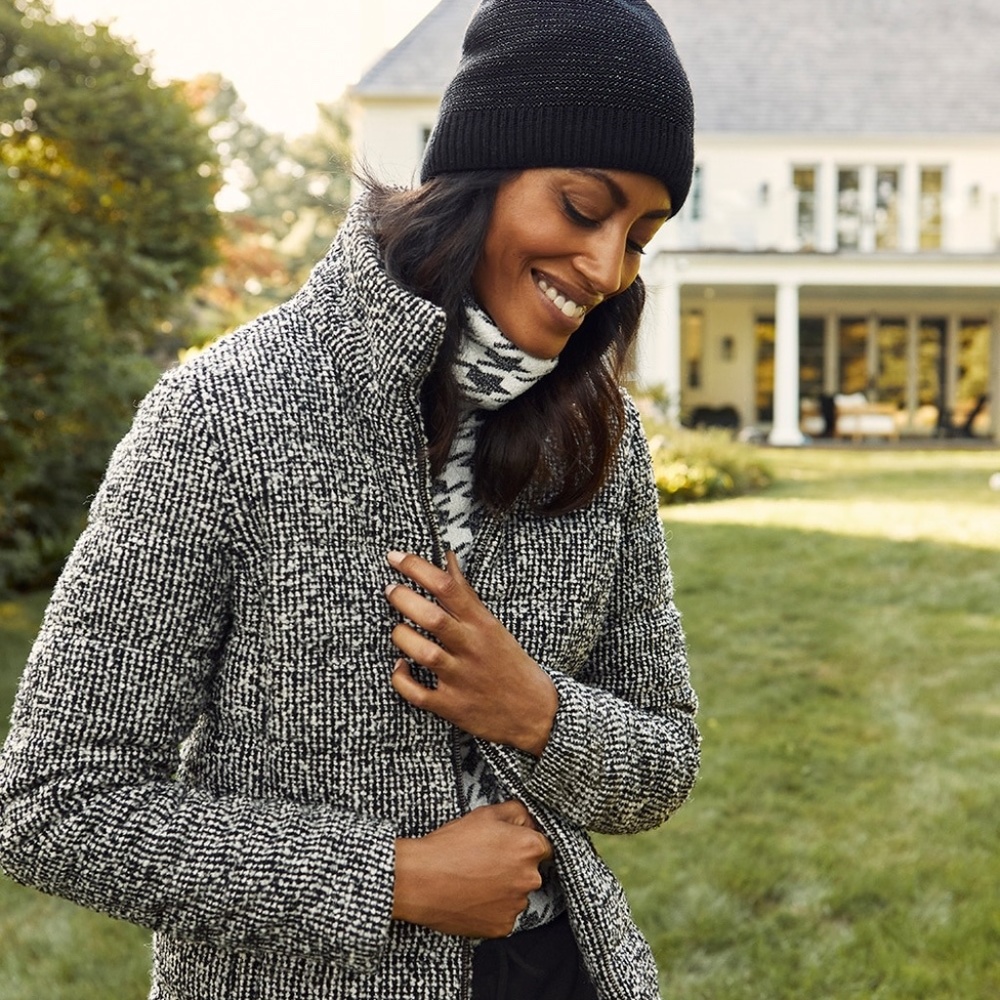 Chico's Menswear-Print Puffer Jacket Black White Size 0 4/6 NWT! STYLE: 57031957